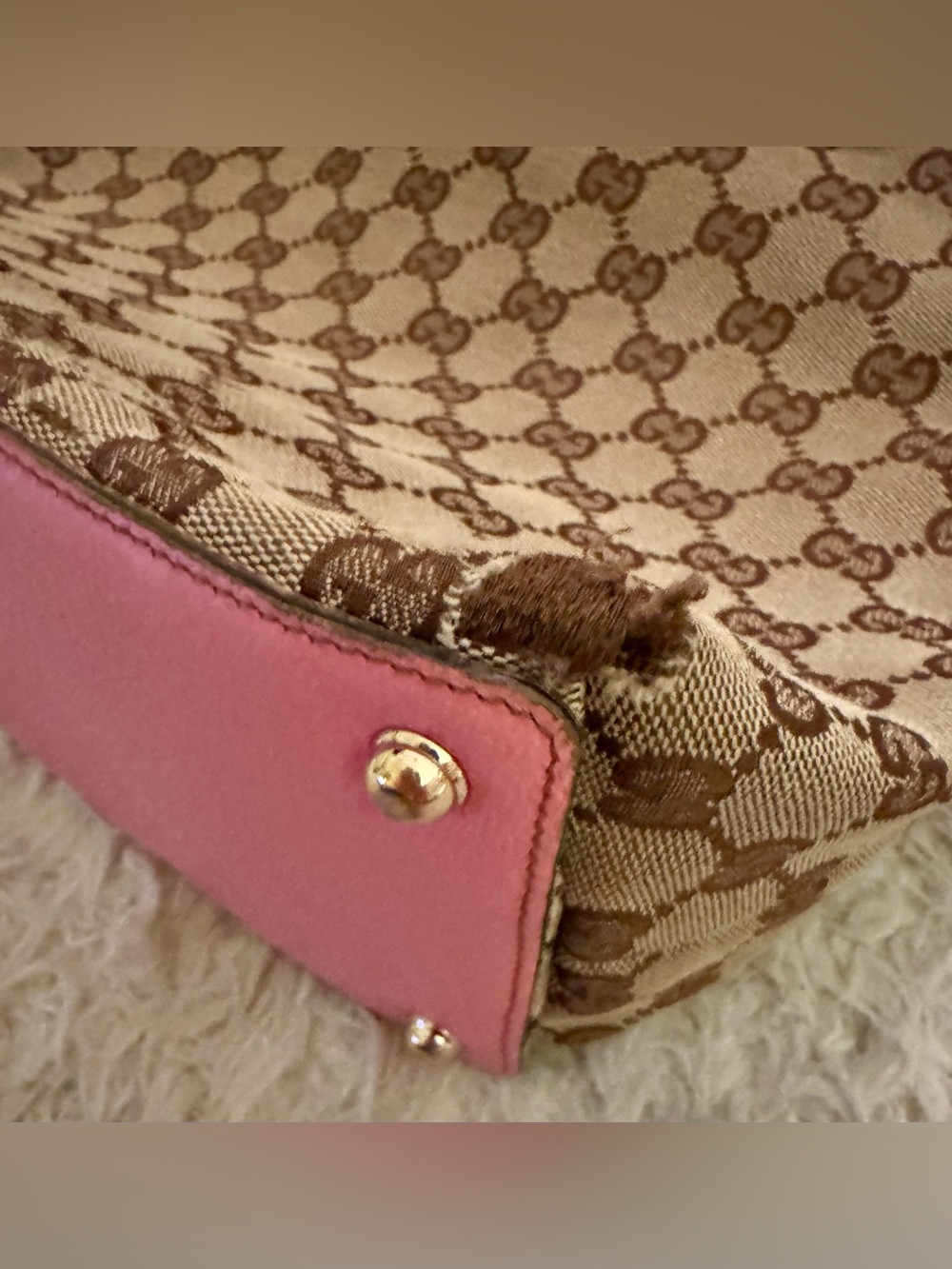 Authentic Gucci GG Monogram
Tan and Pink Leather Eclipse Tote - Picture 6 of 11